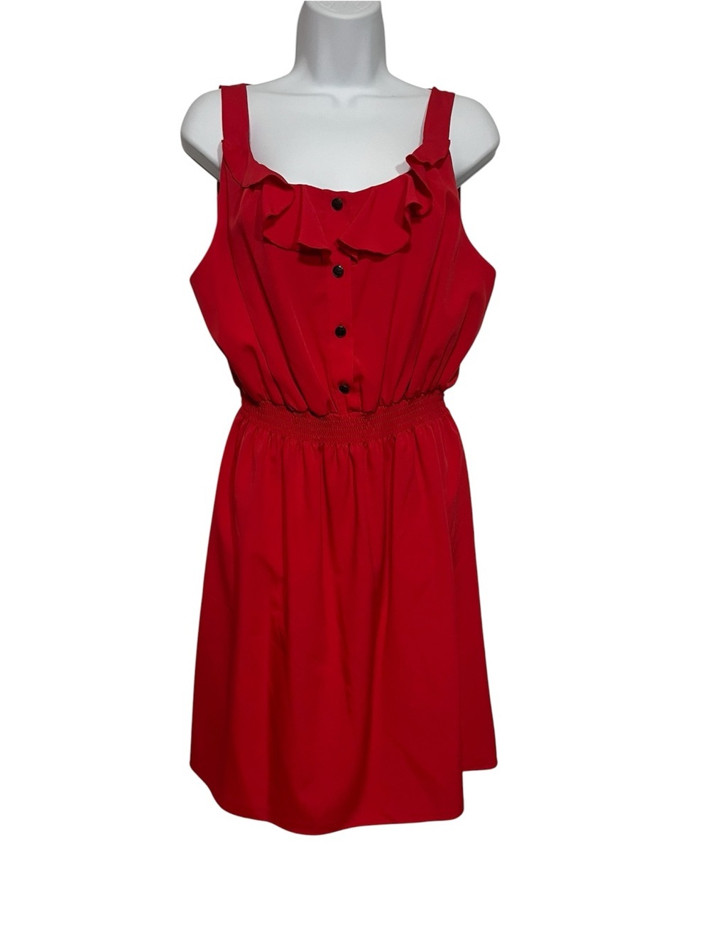 Gianni Bini Red Sleeveless Shirt Ruffle Detail Sun Dress Size Large Summer Light
